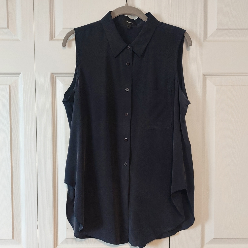 Sleeveless Silk Button-Front Black Women's Top